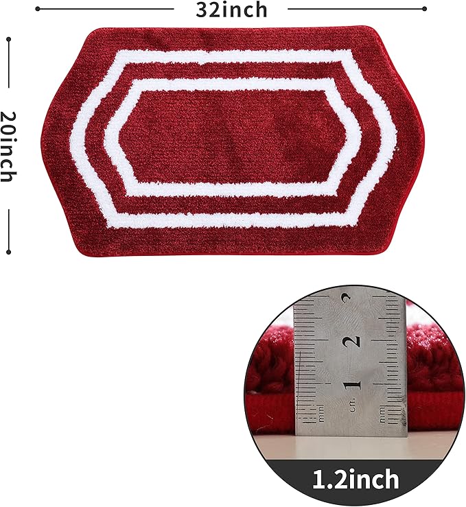 COSY HOMEER Extra Thick Bath Linen Sets Rugs - Anti-Slip Bath Mats Soft Plush 100% Strong Polyester Living Room Bathroom Water Absorbent(Red,20x32 - Inches)