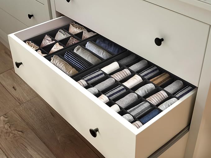 Simple Houseware 4-Pack Drawer Organizer Set - Closet Dividers for Underwear, Socks, Bras, Scarves, Ties - Foldable Non-Woven Storage Boxes, Black