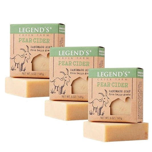 Legend's Creek Farm Goat Milk Soap - Cleansing Moisturizing Soap Bar for Hands and Body - 5 Oz Creamy Lather, Nourishing, Gentle Natural Soap for Sensitive Skin (Pear Cider, Pack of 3)
