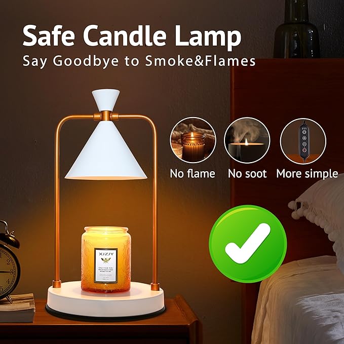 Candle Warmer Lamp with Timer Dimmer,Electric Candle Warmer, Candle Lamp with Large Base for Scented Jar Candles,Birthday Gifts for Mom Women,House Warming Gifts for New Home Bedroom Decor,White