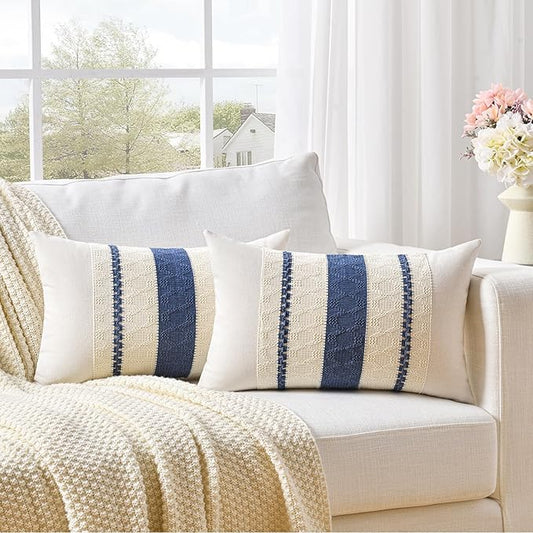 Fancy Homi Set of 2 Dusty Blue Vintage Long Lumbar Decorative Throw Pillow Covers 14x24 Inch for Couch Bed Chair Bedroom, Rustic Retro Square Cushion Case, Modern Farmhouse Boho Living Room Decor