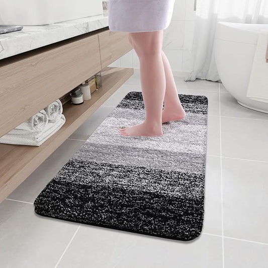 Arotive Microfiber Bathroom Rugs, Shaggy Soft and Absorbent Bath Rug, Non-Slip, Thick Plush Machine Washable Dry Bath Mats for Bathroom, Tub and Shower, 47x17, Black
