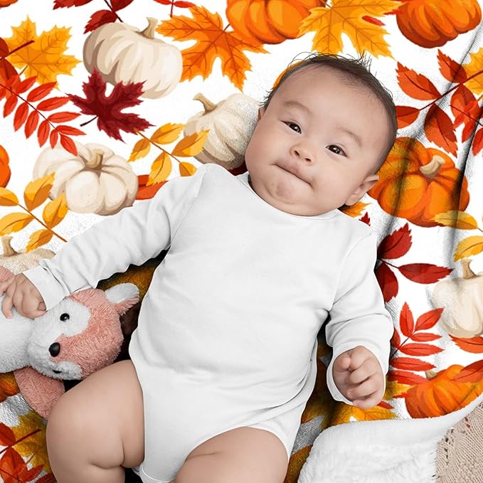 Fall Throw Blanket - Pumpkin Maple Leaf Autumn Blanket - Thanksgiving Fall Decor Gift - Ultra Plush Cozy Lightweight Thanksgiving Pumpkin Blanket for Sofa,Bed,Couch - 30"x40"-Toddlers/Crib Size