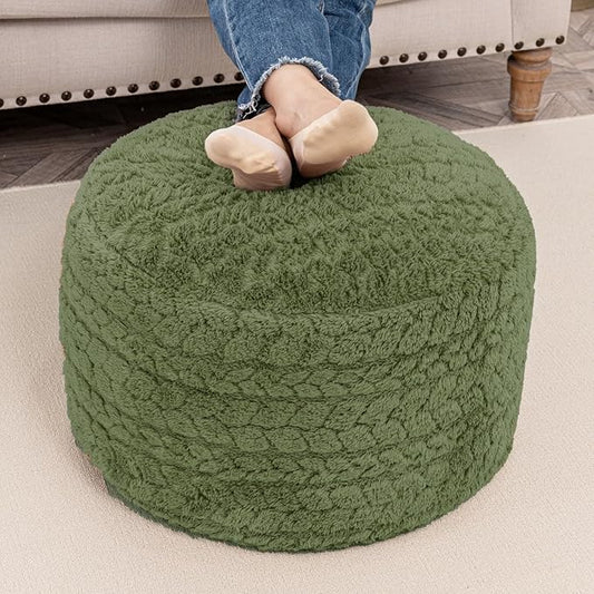 Round Pouf Ottoman 20 x 20 x 14 Inches Boho Poof Home Decor Floor Pouffe Ottoman Foot Rest for Couch Sofa Bean Bag Chairs Living Room Bedroom (Green)