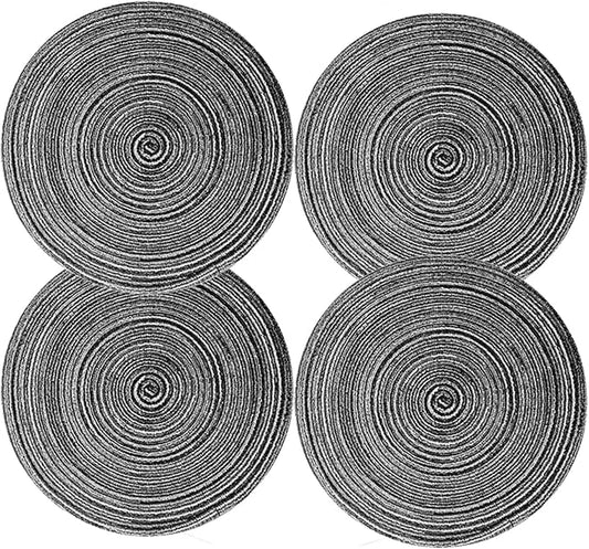 Rouned Braided Placemats Set of 4, 15 Inches Table Place Mats for Dining Table, Hot Pads for Kitchen, Trivets for Hot Dishes, Pots and Pans, Tabletop Accessories (Grey,4) ﻿