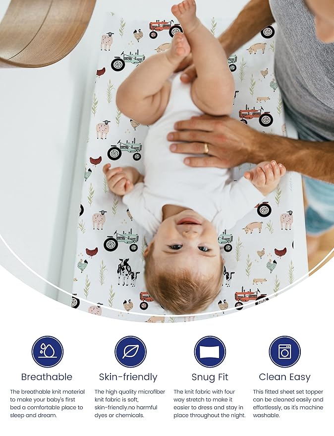 TotAha Premium Stretchy Changing Pad Cover for Baby Girl Boy, Hypoallergenic, Buttery Soft, Silky Comfort, Diaper Changing Table Cover Pad Sheets Fitted 16 x 32, 2-Pack(Farm & Pumpkin)