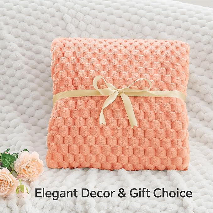 BEDELITE Fleece Blanket Twin Size for Bed Couch, 3D Jacquard Decorative Peach Pink Throw, Soft and Cozy Warm Plush Fuzzy Blanket All Seasons Suitable, 60x80Inches