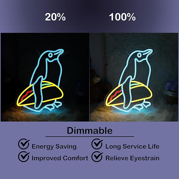 Penguin Tacos Neon Sign Cute Penguin LED Light Up Sign for Nursery Room Wall Decor Man Cave Game Room Penguin Gifts11.9"×15.7"