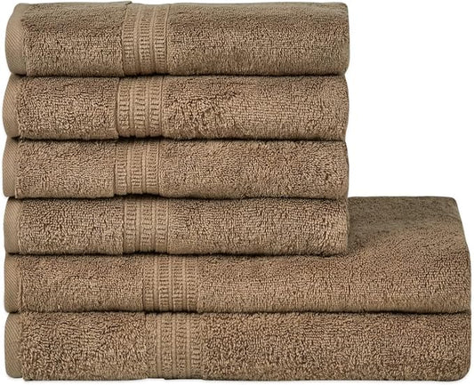 HOMELOVER 6 Piece Towel Set - 100% Organic Cotton 2 Bath Towels & 4 Hand Towels - 500 GSM, Hotel & Spa Quality, Soft, Quick Dry, Highly Absorbent Bathroom Essentials (Cone Brown)