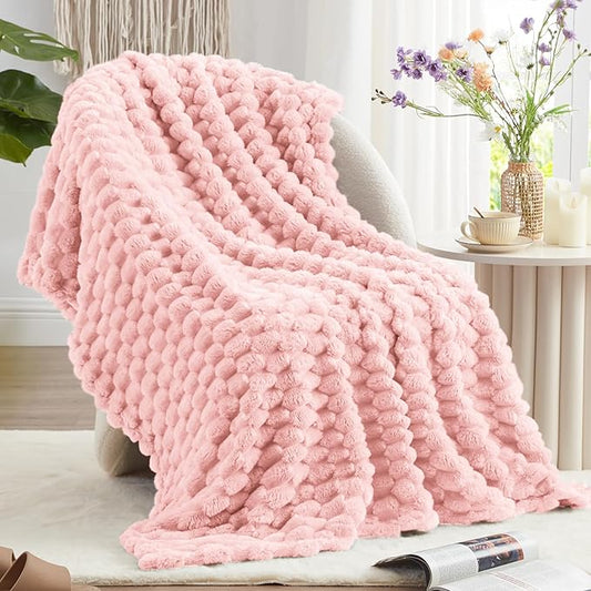 EXQ Home Fleece Throw Blanket for Couch or Bed - 3D Imitation Turtle Shell Jacquard Decorative Blankets - Cozy Soft Lightweight Fuzzy Flannel Blanket Suitable for All Seasons(50"×60",Pink)