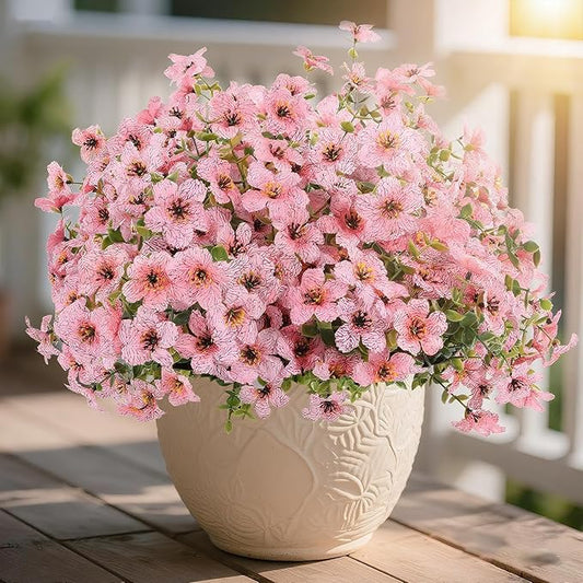Artificial Flowers Outdoor, Faux Silk Flowers Plastic Plants for Outdoors Indoor Outside Front Porch Hanging Planter Window Box Garden Home Decoration, 14 Bundles(Pink)