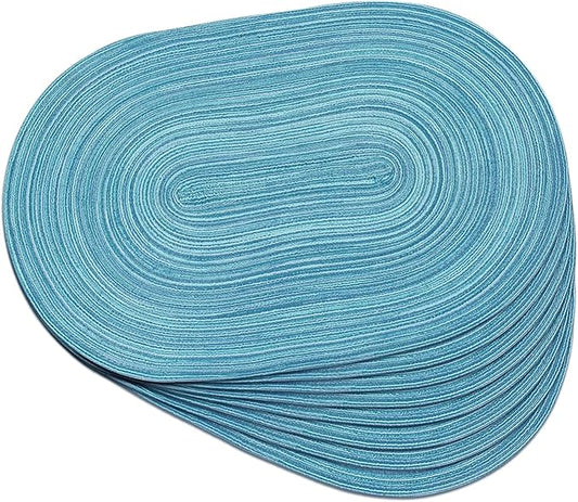 Noctiflorous Oval Braided Placemats Set of 8 Woven 12x18 Inch Non Slip Washable Heat Resistant Place Mats Round Tablemats for Dining Kitchen Party Daily Table Decor Dinner Mats (07 Blue, 8)