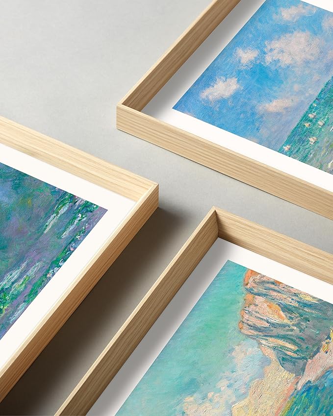 HesenDot Claude Monet Framed Wall Art,12x16in High Framed Canvas Prints, Impressionism Landscape Painting Poster Wall Decor,Vintage Home Decoration for Living Room Bedroom Gallery Office,Set of 3