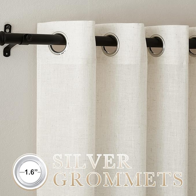 NICETOWN Natural Linen Room Divider Curtains for Bedroom, Grommet Flax Linen Burlap Semi Sheer Window Drapes Privacy with Light Filtering for Patio Door/Bedroom, W68 x L84, 2 Pieces