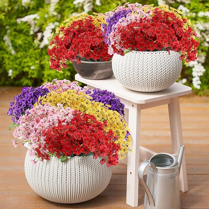 22 Bundles Artificial Flowers Outdoor, Faux Flowers UV Resistant with Plastic Plants, Faux Silk Flowers for Outdoors Outside Front Porch Hanging Planter Window Box Garden Decoration(Blue)