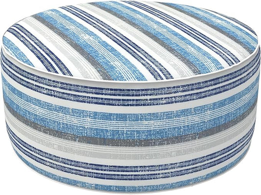 LVTXIII Inflatable Stool Ottoman Footrest with Handle, Decorative Fade-Resistant Foot Stool, Indoor or Outdoor Pouf for Home Garden and Camping Use, D21 x W 21 x H9, Stripe Layered Blue