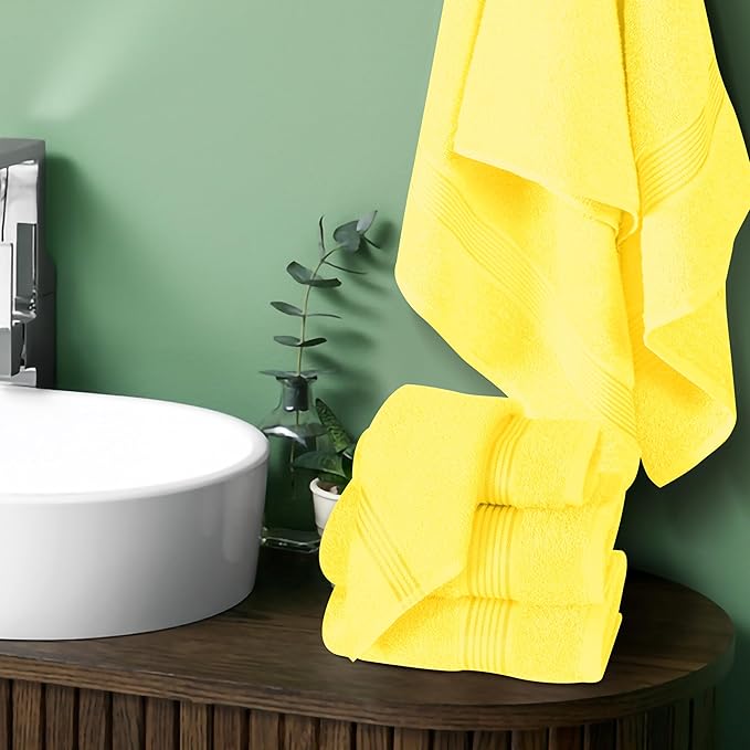 Belizzi Home Ultra Soft 6 Pack Cotton Towel Set, Contains 2 Bath Towels 28x55 inch, 2 Hand Towels 16x24 inch & 2 Wash Coths 12x12 inch, Ideal for Everyday use, Compact & Lightweight - Yellow