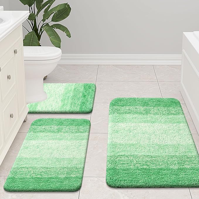 Arotive Microfiber Bathroom Rugs, Shaggy Soft and Absorbent Bath Rug, Non-Slip, Thick Plush Machine Washable Dry Bath Mats for Bathroom, Tub and Shower, 24x16, Green