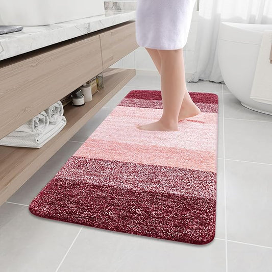 Arotive Microfiber Bathroom Rugs, Shaggy Soft and Absorbent Bath Rug, Non-Slip, Thick Plush Machine Washable Dry Bath Mats for Bathroom, Tub and Shower, 47x24, Burgundy