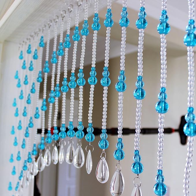 Hanging Glass Door Beads Beaded Curtains Valance Self-Adhesive for Doorways Crystals Stran Arched Windows, Clear Crystal Room Bead Partition Curtain Door Frame Beads for Doorways Closets 4