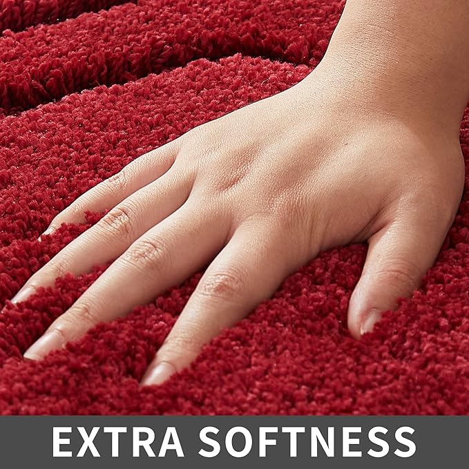 COSY HOMEER Extra Thick Bath Rugs Sets for Bathroom - Anti-Slip Bath Linen Sets Mats Soft Plush Shaggy 100% Strong Polyester Bedroom Water Absorbent(Red,20x32+24x48 -Inches)