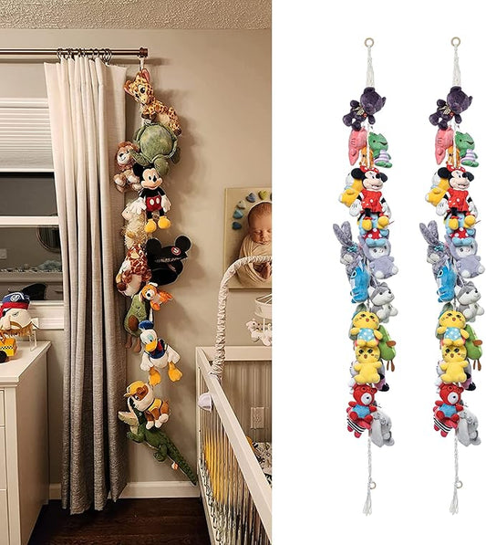 80" Cotton Hanging Storage Chain For Stuffed Animals Storage with 20 Metal Clips Stuffed Animal Display Holder Chain for Wall or Corner Nursery Play Room