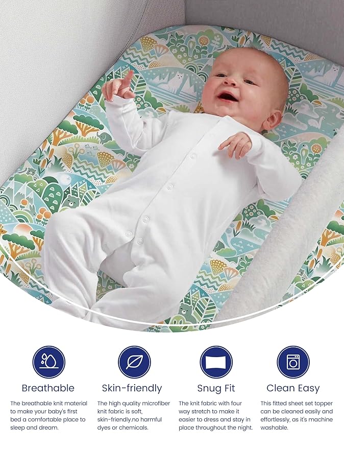 TotAha Premium Soft Pack n Play Sheets, Super Stretchy Jersey Knit Mini Crib Sheets Fitted, Silky Comfort Graco Pack and Play Mattress Sheets, 2 Pack