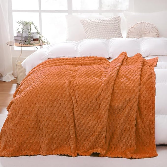 Puncuntex Burnt Orange Throw Blanket 90"×90" inches Fuzzy 3D Jacquard Decorative Flannel Fleece Super Soft Plush Cozy Blanket for Couch Sofa Chair Lightweight