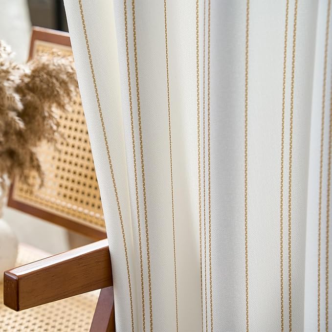 jinchan Yellow and White Striped Curtains 63 Inch Length for Living Room Bedroom Yellow on White Pinstripe Curtains Privacy Light Filtering Rod Pocket Modern Window Treatments Set 2 Panels