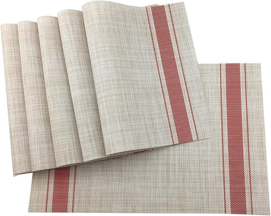 Gugrida Luxury Red Placemats Set of 6 Crossweave Woven Vinyl Placemat for Dining Table Kitchen Table Mats