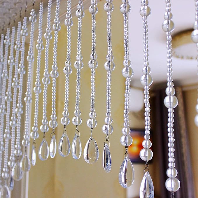 Hanging Glass Door Beads Beaded Curtains Valance Self-Adhesive for Doorways Crystals Stran Arched Windows, Clear Crystal Room Bead Partition Curtain Door Frame Beads for Doorways Closets 1