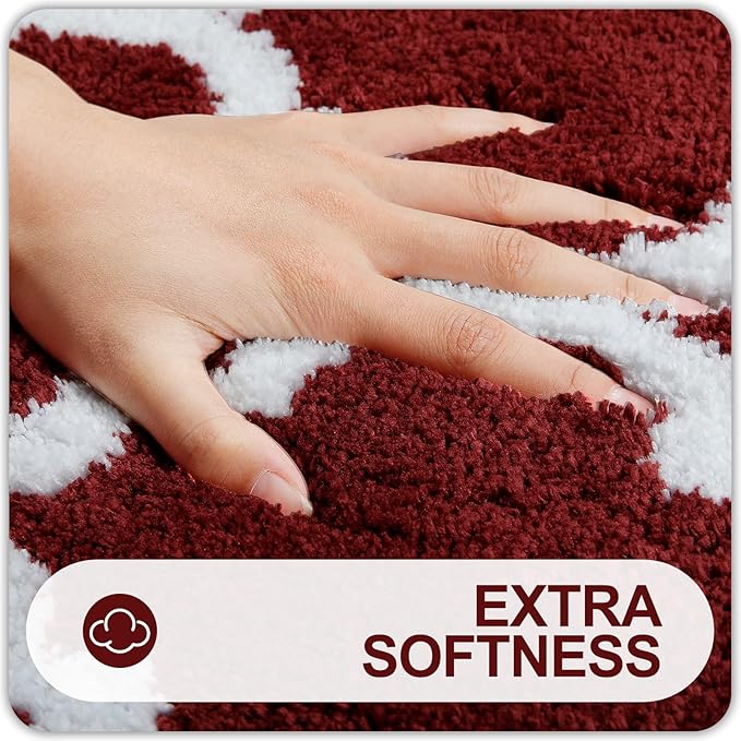 OLANLY Bathroom Rugs 24x16, Soft and Absorbent Microfiber Bath Rugs, Non-Slip Shaggy Shower Carpet, Machine Wash Dry, Bath Mats for Bathroom Floor, Tub and Shower, Burgundy