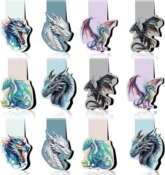 Dragon Magnetic Bookmark Gifts - 12 Pcs Cool Dragons Book Mark Magnets Dragon Rider Bookmarks Magnetic Aesthetic Fantastic Bookmark Magnets Page Clip Gift for Book Lovers Students Reading