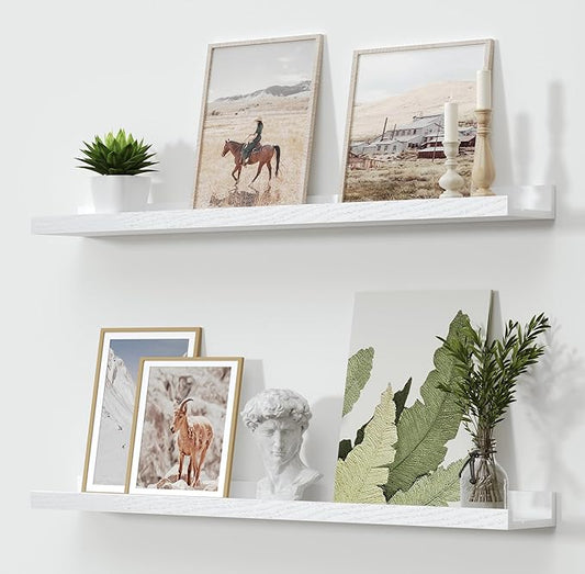 36 Inches Long Floating Shelves Wall Mounted, Picture Ledge Shelf for Wall Decor Living Room Bathroom Kitchen,2 Set Rustic White Wall Shelf for Bedroom, Nursery Book Shelf with Lip