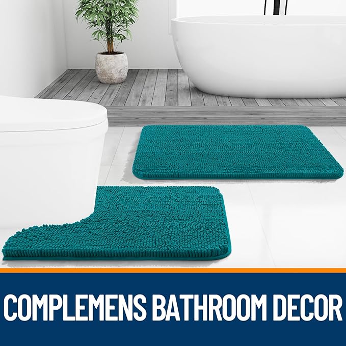 OLANLY Bathroom Rugs 24x16, Extra Soft Absorbent Chenille Bath Rugs, Rubber Backing Quick Dry, Machine Washable Bath Mats for Bathroom Floor, Tub and Shower, Home Decor Accessories, Deep Lake