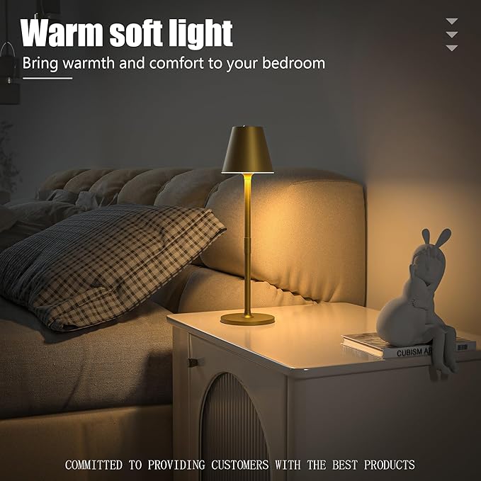 LED CordlessTable Lamp,4000mAh Rechargeable Battery Desk lamp,3 Level Brightness Portable Night Light, Minimalist Design, for Couple Dinner/Coffee Table/Restaurant/Bedroom(Bronze)
