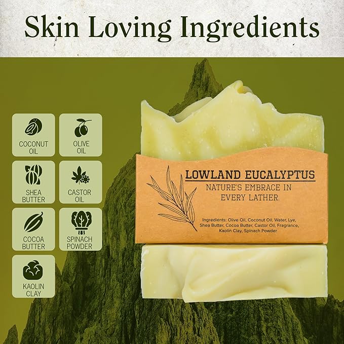 Compass Soap Lowland Eucalyptus | Natural Bar Soap for Men & Women | Body & Face Soap Bar for Women and Men | Minimalist & Gentle Lather | Natural Bath Soap, Paraben & Phthalate Free|5 oz Pack of 2