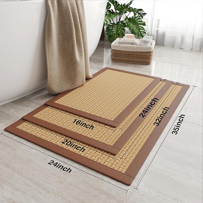 Quick Dry Absorbent Bathroom Rugs Mat Non Slip Bath Mat Ultra Thin Bath Mats for Bathroom Bathroom Mat Floor Rubber Backed Fit Under Door Woven Washable Bath Rugs Brown 16x24