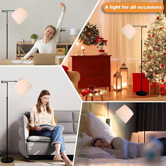 55"-65.5" Adjustable Floor Lamp for Living Room, Black Swing Arm Floor Lamps for Home, Modern Standing Lamp, Tall Black Floor Lamp for Reading, Home Office, Nursery, Bedroom