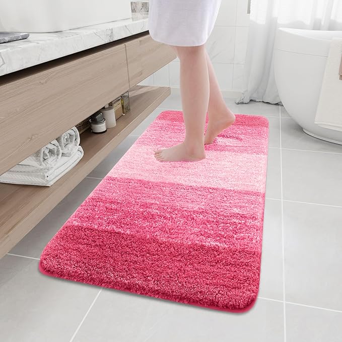 Arotive Microfiber Bathroom Rugs, Shaggy Soft and Absorbent Bath Rug, Non-Slip, Thick Plush Machine Washable Dry Bath Mats for Bathroom, Tub and Shower, 47x20, Pink