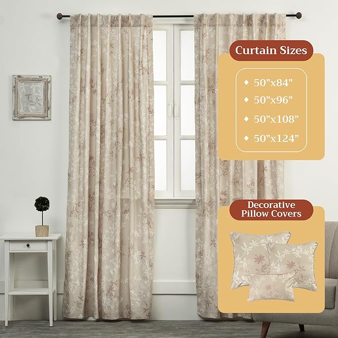 Maison d' Hermine Curtains for Living Room 100% Cotton 84 inch Length One Panel Light Filtering Curtains for Bedroom Windows with Rod and Loop Pockets Drapes (Louxor Beige, 50" W x 84" L)