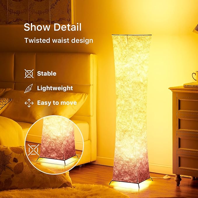 chiphy Floor Lamp, 52" Tall Standing Lamp, 3 Levels Adjustable Brightness LED Bulbs, Column Floor Light, Purple Gradient Fabric Lampshade, Home Decor for Living Room, Bedroom, Kids Room