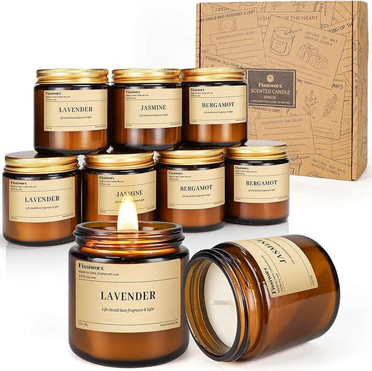 9 Pack Soy Candles for Home Scented |（Lavender/Jasmine/Bergamot） Long-Lasting 270 Hours, Natural Scented Candles Gift for Women & Men, Birthday, Mother’s Day, Christmas, Thanksgiving