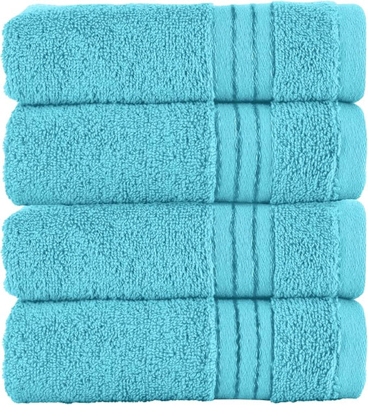 Elegant Comfort Premium Turkish Cotton 4 Pack Hand Towel Set - 16 x 28 inch, Luxurious Hotel Spa Quality 100% Turkish Cotton 4PC Hand Towel Set - Highly Absorbent - Soft Bathroom Towels, Aqua
