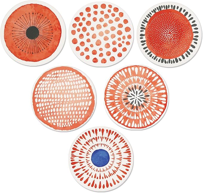 AD Set of 6 Coasters for Drinks Absorbing Round Ceramic Stone Coaster with Cork Base Tabletop Protection Mat for Mugs and Cups,Office,Kitchen (Coral Watercolor with Holder)