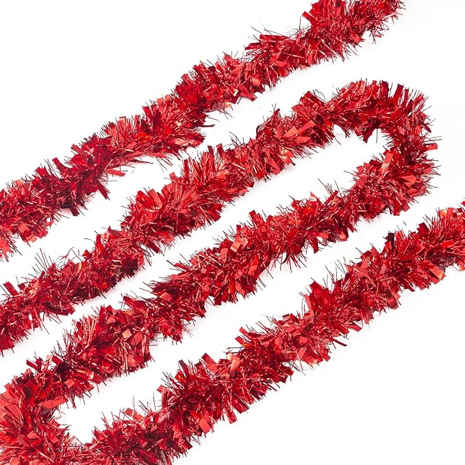 26.2 Feet Red Holiday Tinsel Garland for Graduation, Birthday, Weddings, Party Decorations, Christmas, Patriotic Foil Tinsel Garland for All-Season Home Indoor Outdoor Party Supplies(Red)