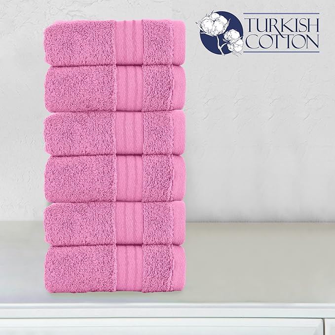 Elegant Comfort Premium Turkish Cotton 6 Pack Washcloths Set - 13 x 13 inch, Luxurious Hotel Spa Quality 100% Turkish Cotton 6PC Washcloth Set - Highly Absorbent - Soft Bathroom Towels, Light Pink