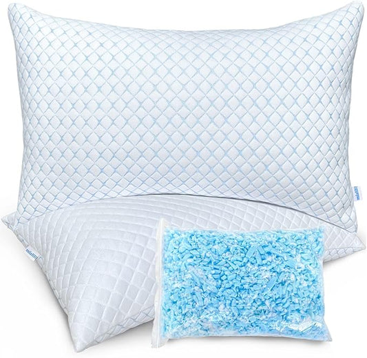 mislili Memory Foam Pillows Queen Size Set of 2, Luxury Cooling Queen Bed Pillows 2 Pack, Adjustable Frim Queen Size Pillows for Stomach Back Side Sleepers, Bed Pillows Washable with Extra Filling