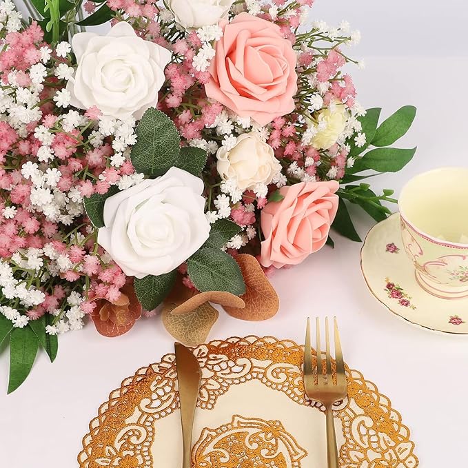 N&T NIETING Babys Breath Artificial Flowers Bulk, 15Pcs Fake Gypsophila Bouquet Flowers Real Touch Faux Babies Breath Arrangement for Wedding Floral Party Home Centerpieces Vase Decoration, Pink White