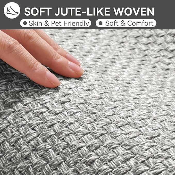 Bath Mat Bathroom Rugs Non Slip Washable, Soft Jute-Like Ultra Thin Bath Mats, Rubber Backing Super Absorbent Quick Dry Thin Bath Rug Shower Mat Fit Under Door Bathroom Tub Floor, Gray 20" x 32"